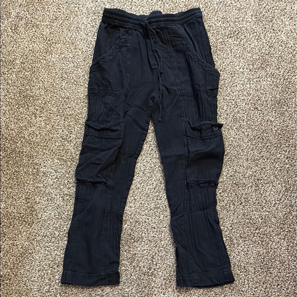 Free People Linen Blend Black Cargo Pants Small GUC